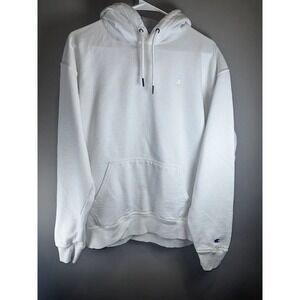 VTG Champion Hoodie Men L White Embroidered Athletic Wear y2k